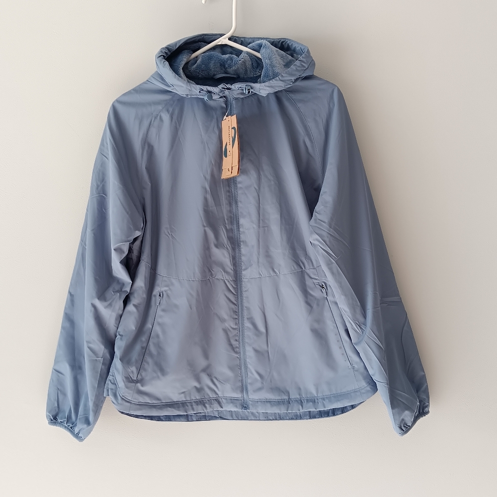 Aasics Jacket Fleece Lined Heat Retaining Warmth Reflective Hood Blue Medium - Picture 15 of 15